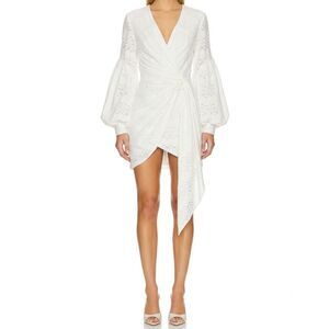 NWT Acler Hanley Ivory Lace Wrap Dress Long Sleeve Plunge Mini 6 Revolve Boho